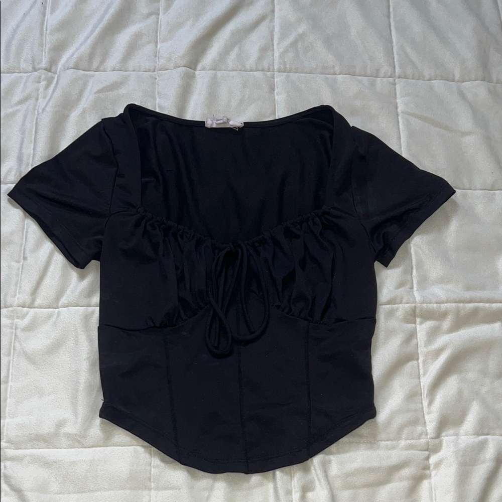 Black Tie Front Blouse